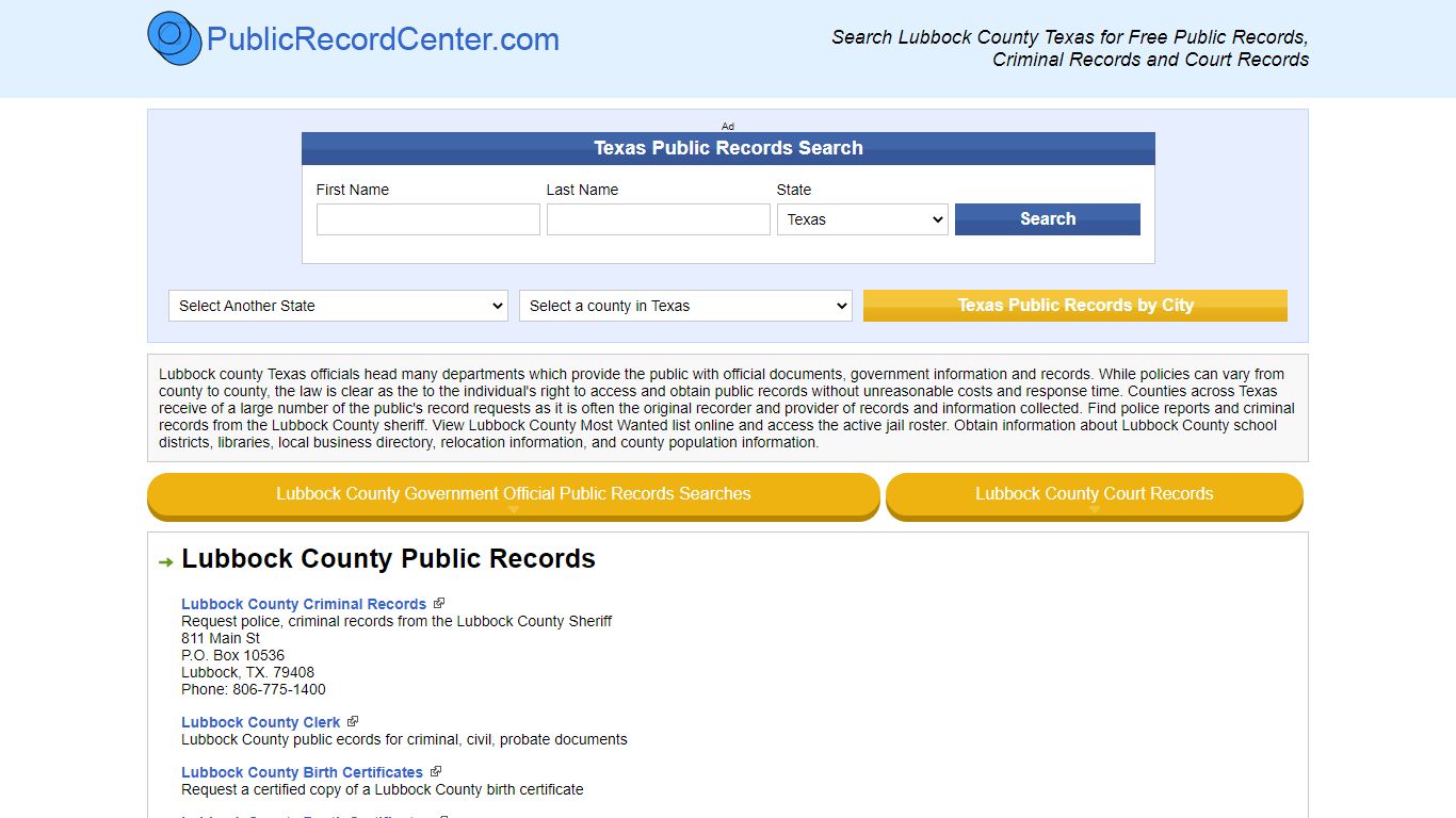 Lubbock County Texas Free Public Records - Court Records ...